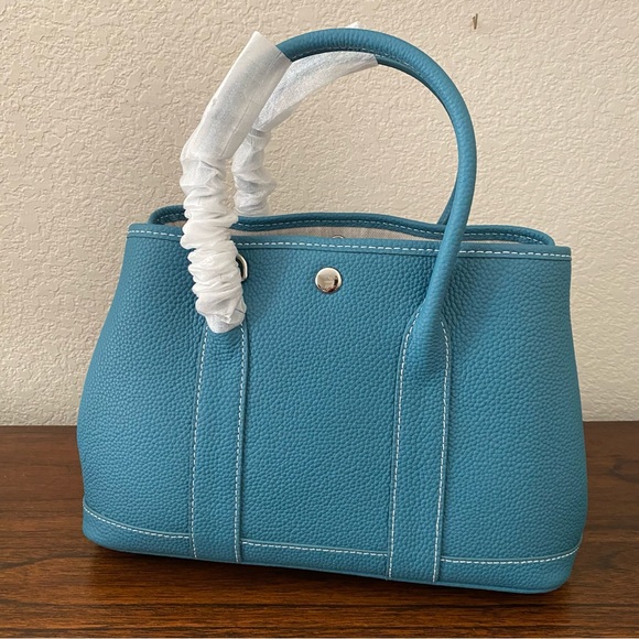 Peacock Blue 30 CM TPM Pebble Leather Satchel Tote Bag w/ Wide Crossbody Strap S - Picture 4 of 7